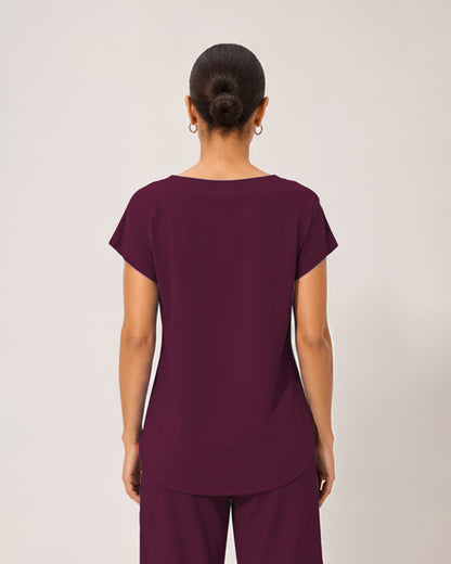 Foundry Women's 1215 Rowan 1 Pocket Boat Neck Dolman Top Wine