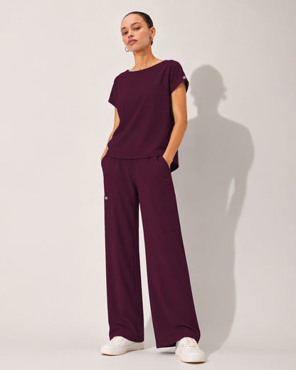 Foundry Women's 1215 Rowan 1 Pocket Boat Neck Dolman Top Wine