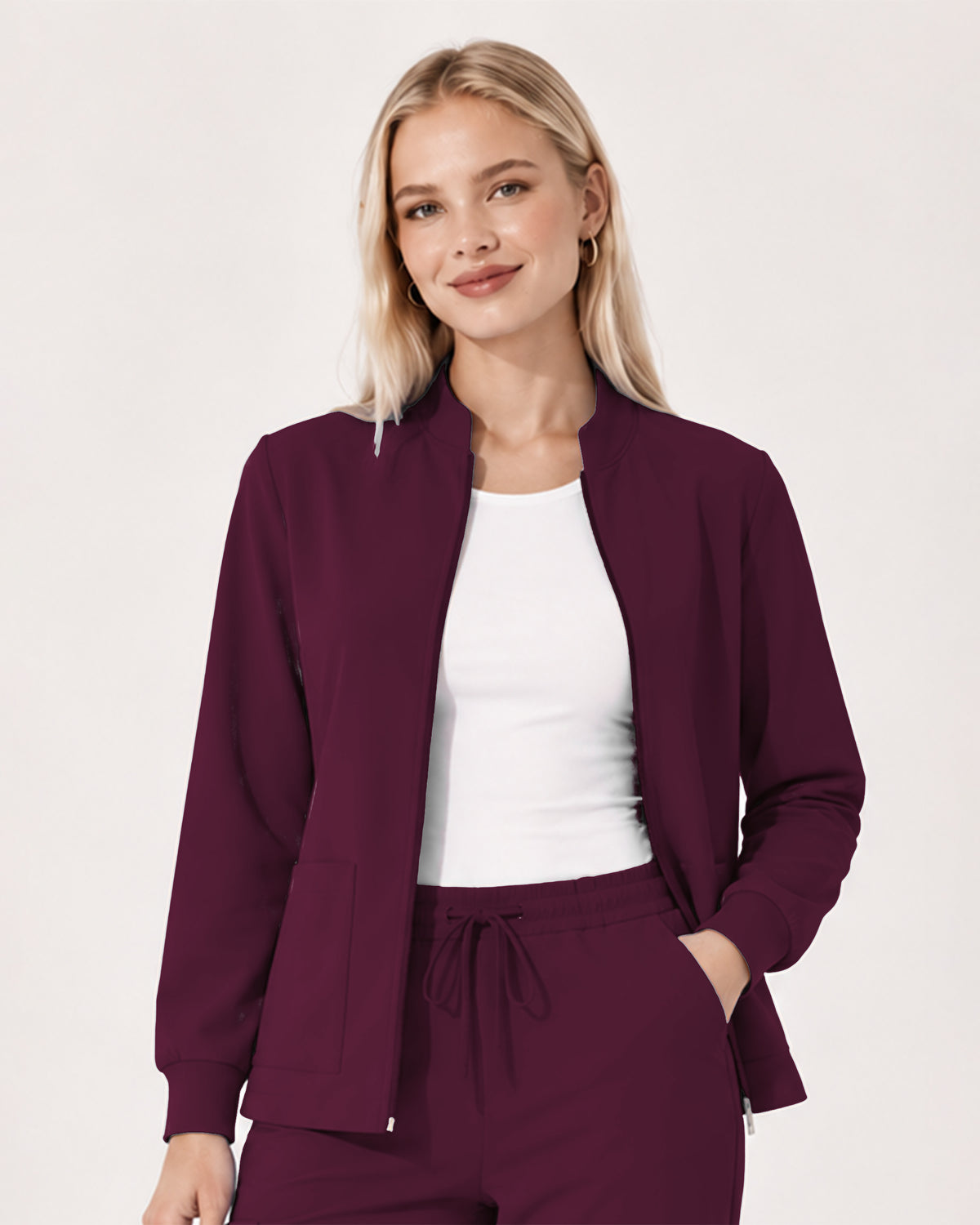 Foundry Women's 6005 Ellis 2 Pocket Scrub Jacket Wine
