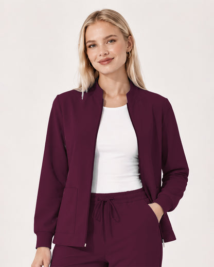 Foundry Women's 6005 Ellis 2 Pocket Scrub Jacket Wine