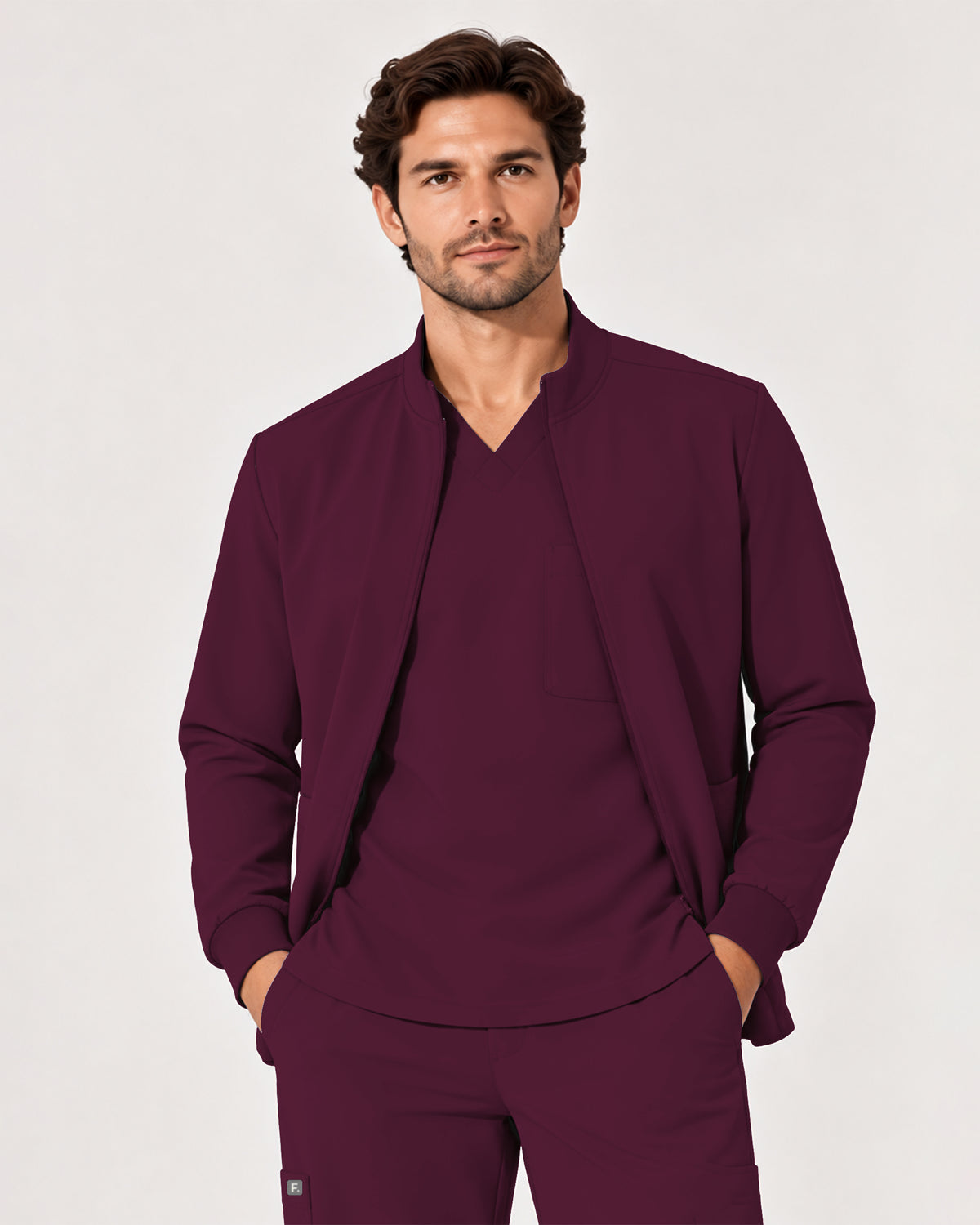 Foundry Men's 6505 Slate Men'S 2 Pocket Scrub Jacket Wine
