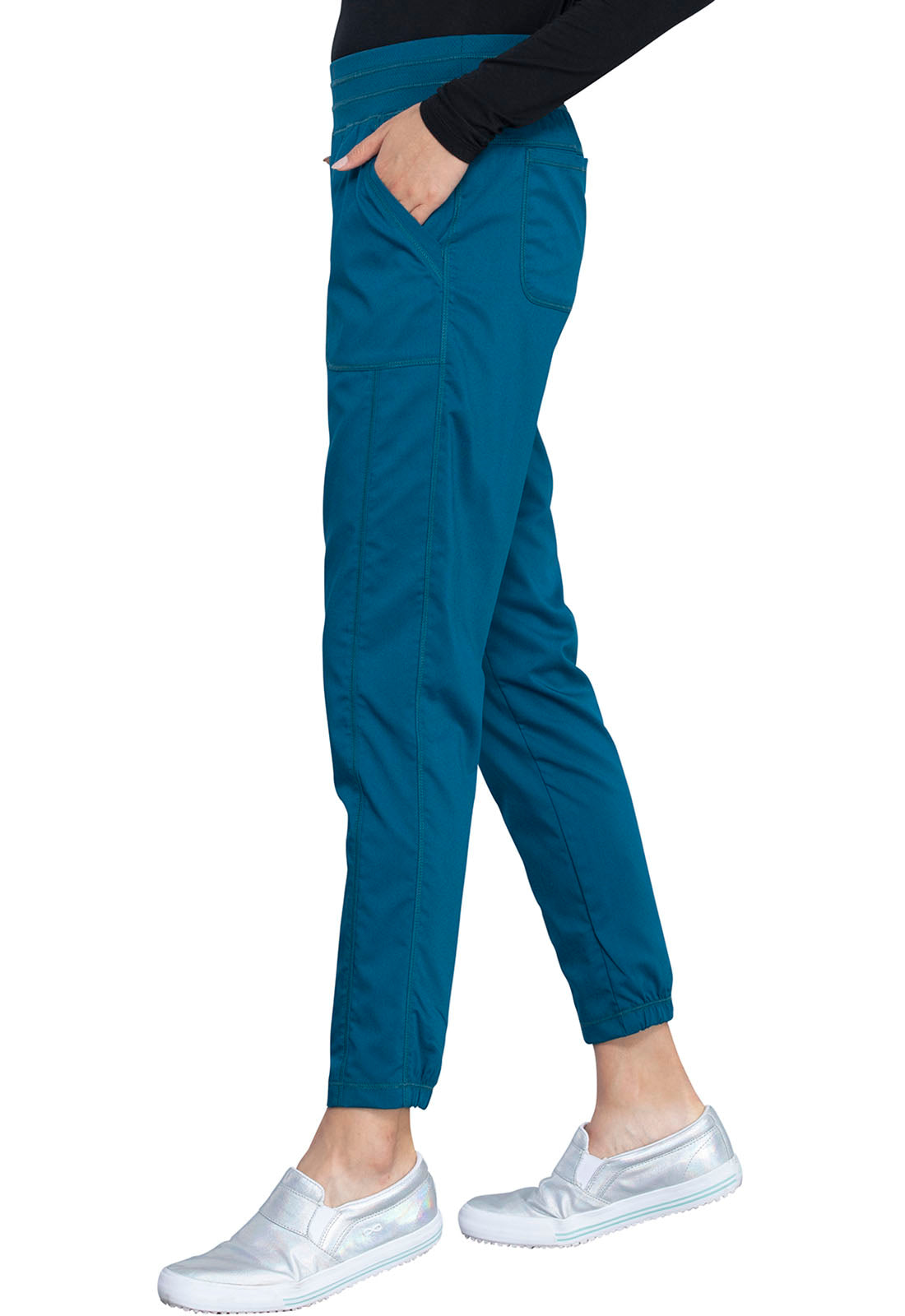 Revolution WW011 Natural Rise Jogger Caribbean Blue Model Image Right Side | Cherokee Workwear