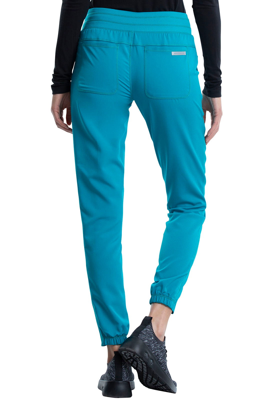 Revolution WW011 Natural Rise Jogger Teal Blue Model Image Back | Cherokee Workwear