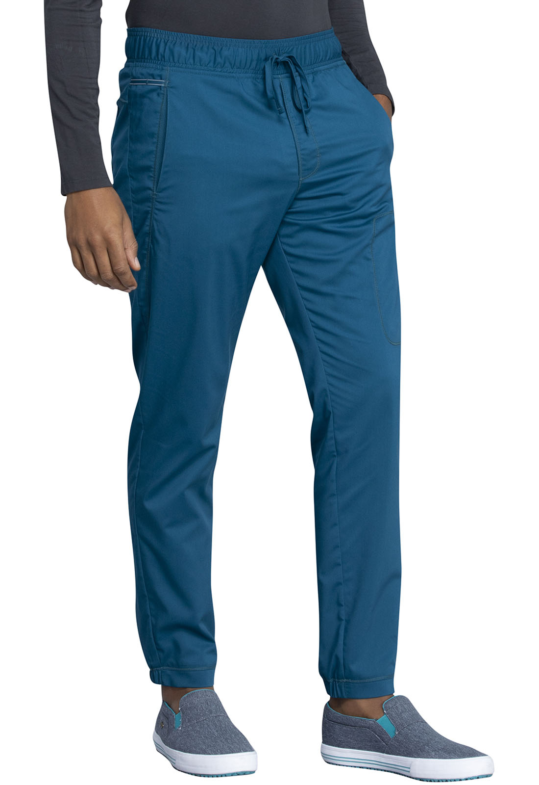 Revolution WW012 Men's Natural Rise Jogger Caribbean Blue Model Image Left Side | Cherokee Workwear