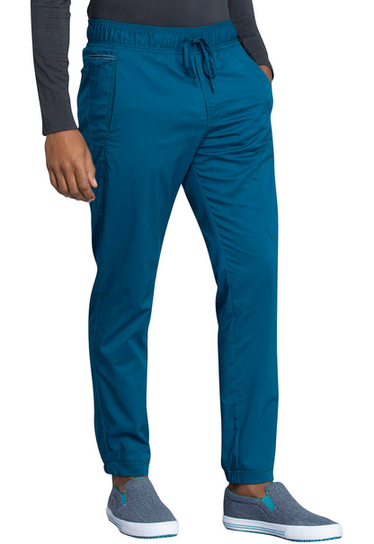 Revolution WW012 Men's Natural Rise Jogger Caribbean Blue Model Image Left Side | Cherokee Workwear