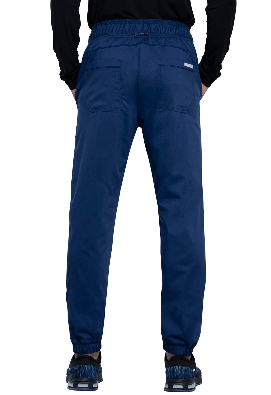 Revolution WW012 Men's Natural Rise Jogger Navy Model Image Back | Cherokee Workwear