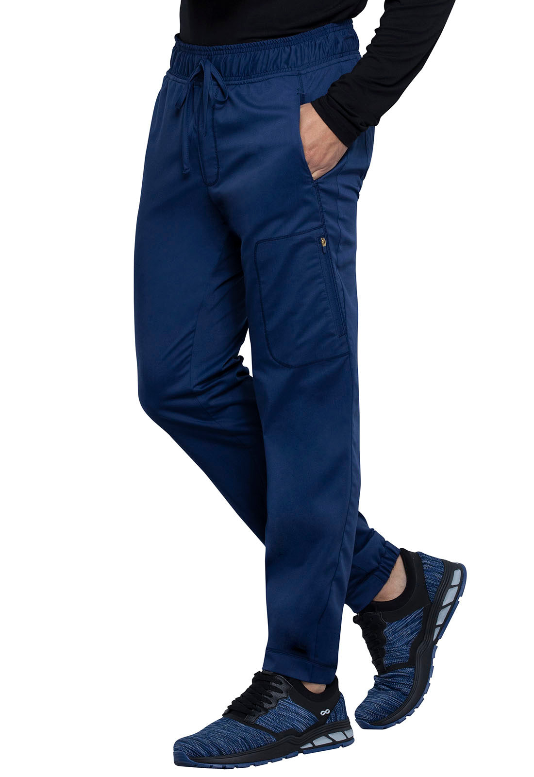 Revolution WW012 Men's Natural Rise Jogger Navy Model Image Right Side | Cherokee Workwear