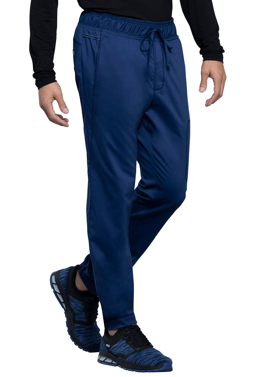 Revolution WW012 Men's Natural Rise Jogger Navy Model Image Left Side | Cherokee Workwear