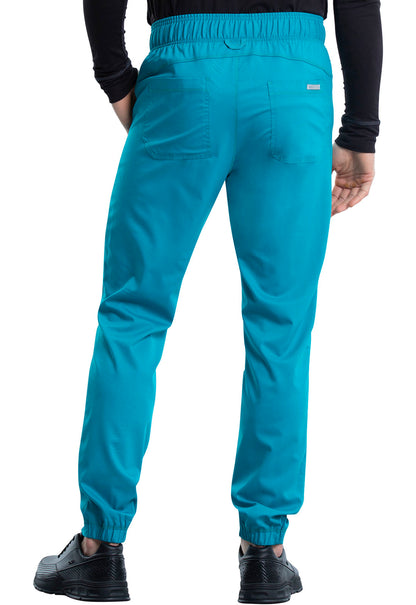 Revolution WW012 Men's Natural Rise Jogger Teal Blue Model Image Back | Cherokee Workwear