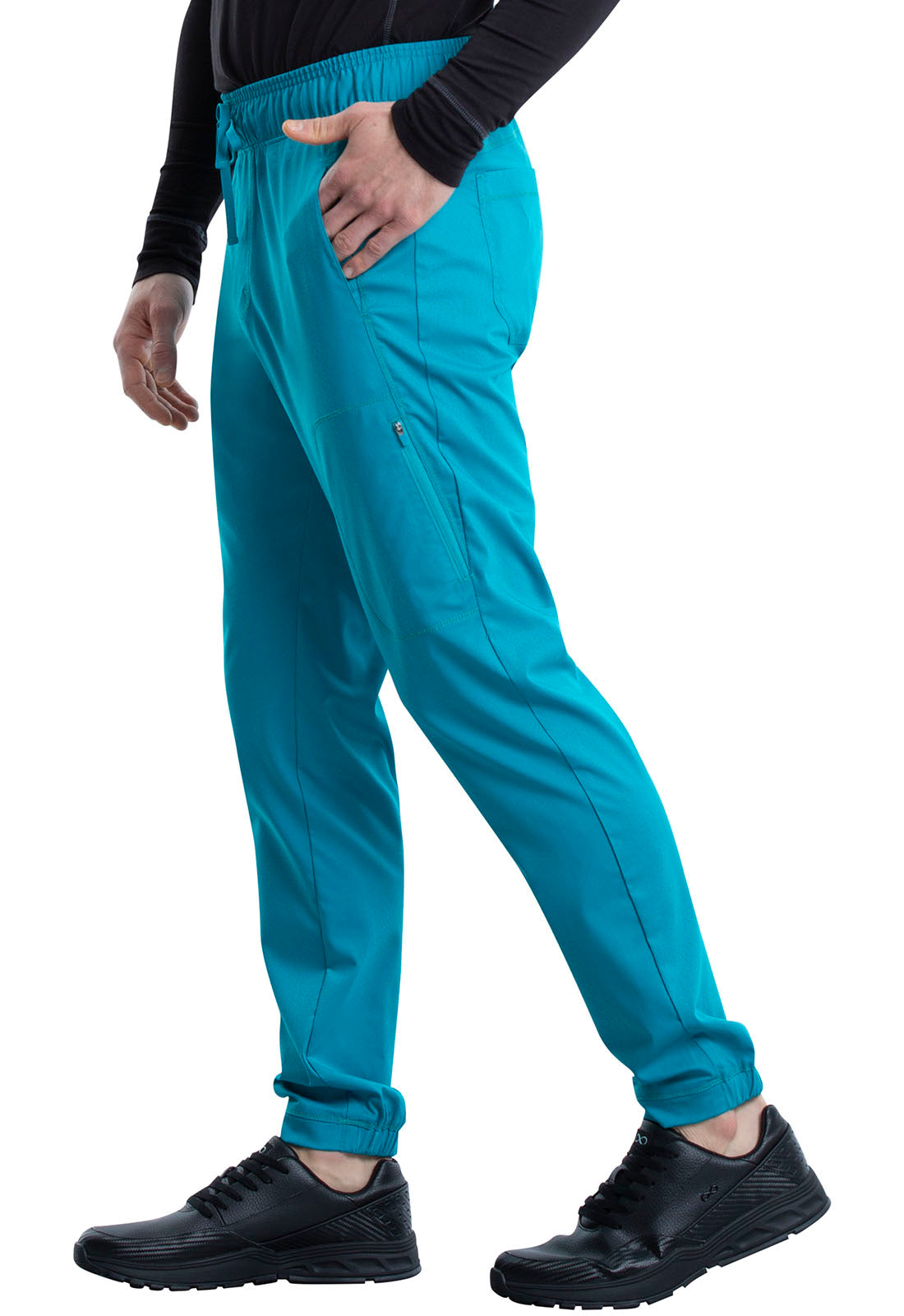 Revolution WW012 Men's Natural Rise Jogger Teal Blue Model Image Right Side | Cherokee Workwear