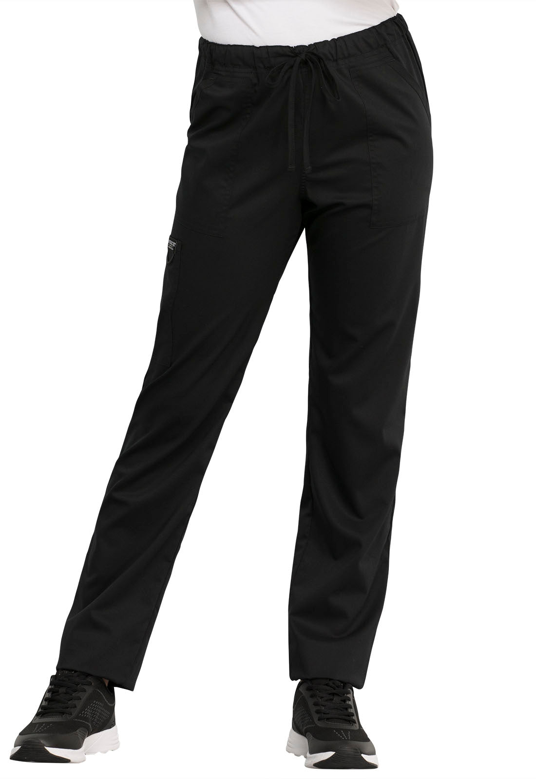 Revolution WW020 Unisex Tapered Leg Drawstring Pants Black Model Image Front | Cherokee Workwear