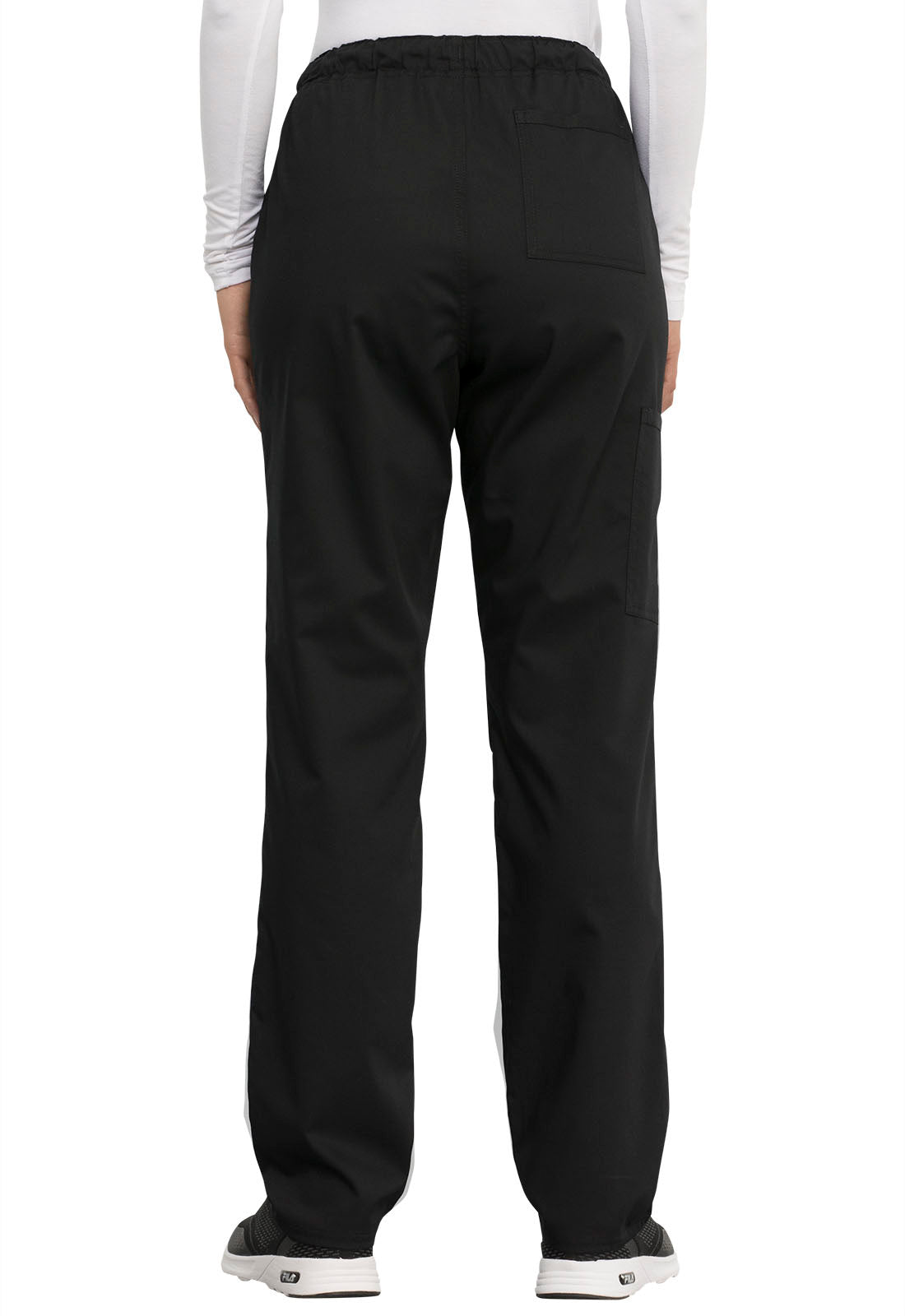 Revolution WW020 Unisex Tapered Leg Drawstring Pants Black Model Image Back | Cherokee Workwear