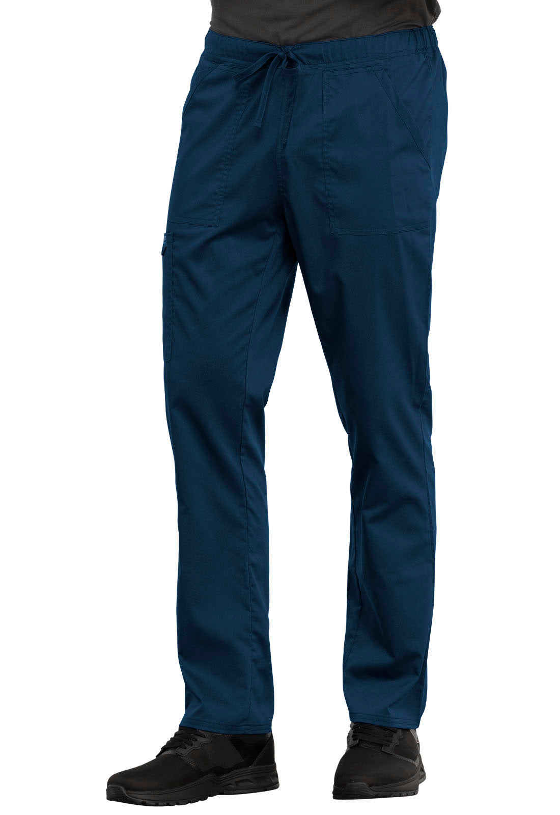 Revolution WW020 Unisex Tapered Leg Drawstring Pants Navy Model Image Right Side | Cherokee Workwear