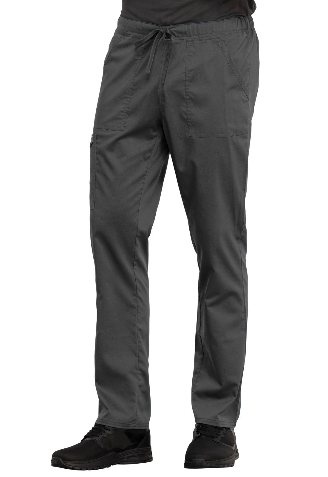 Revolution WW020 Unisex Tapered Leg Drawstring Pants Pewter Model Image Right Side | Cherokee Workwear