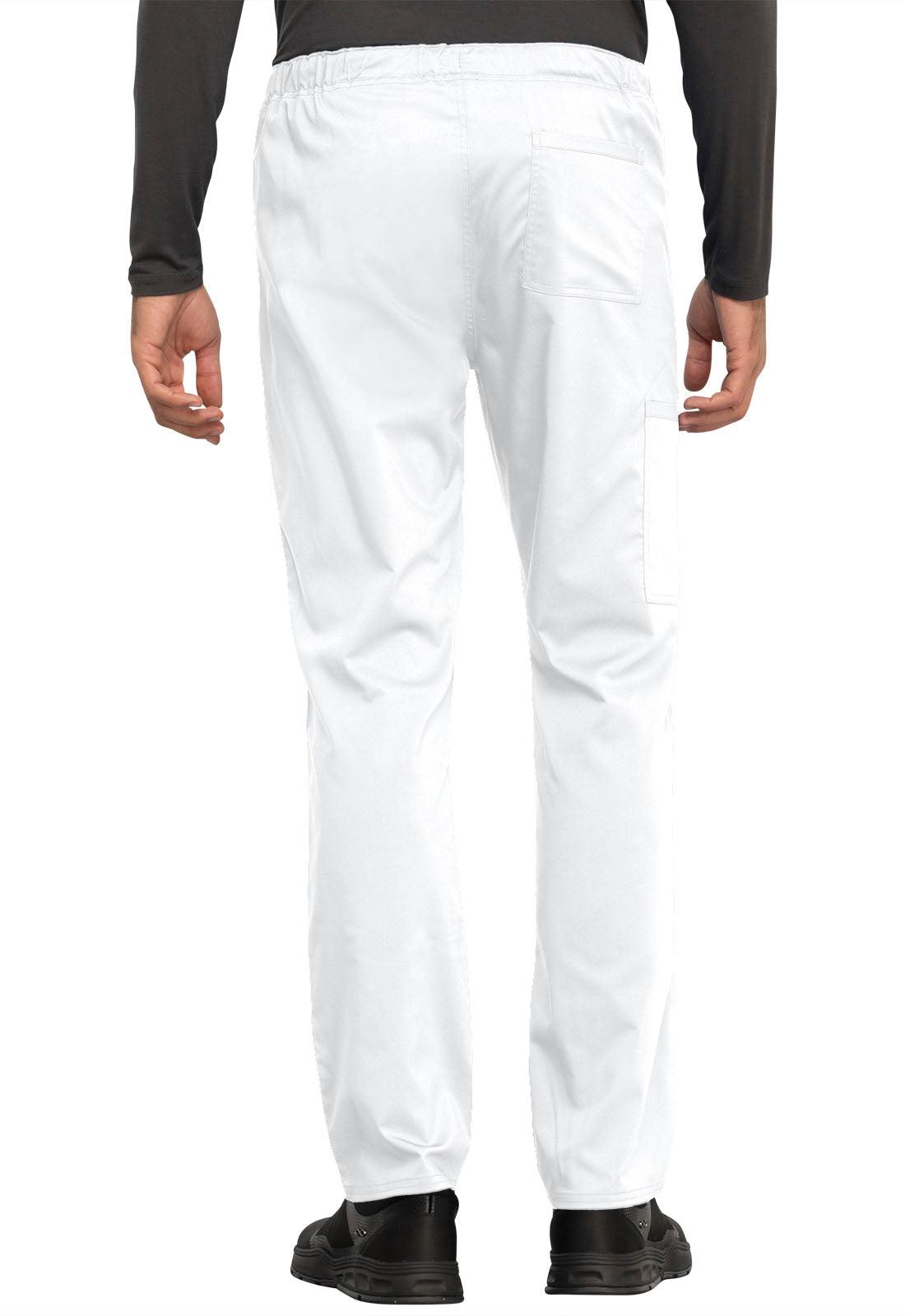 Revolution WW020 Unisex Tapered Leg Drawstring Pants White Model Image Back | Cherokee Workwear