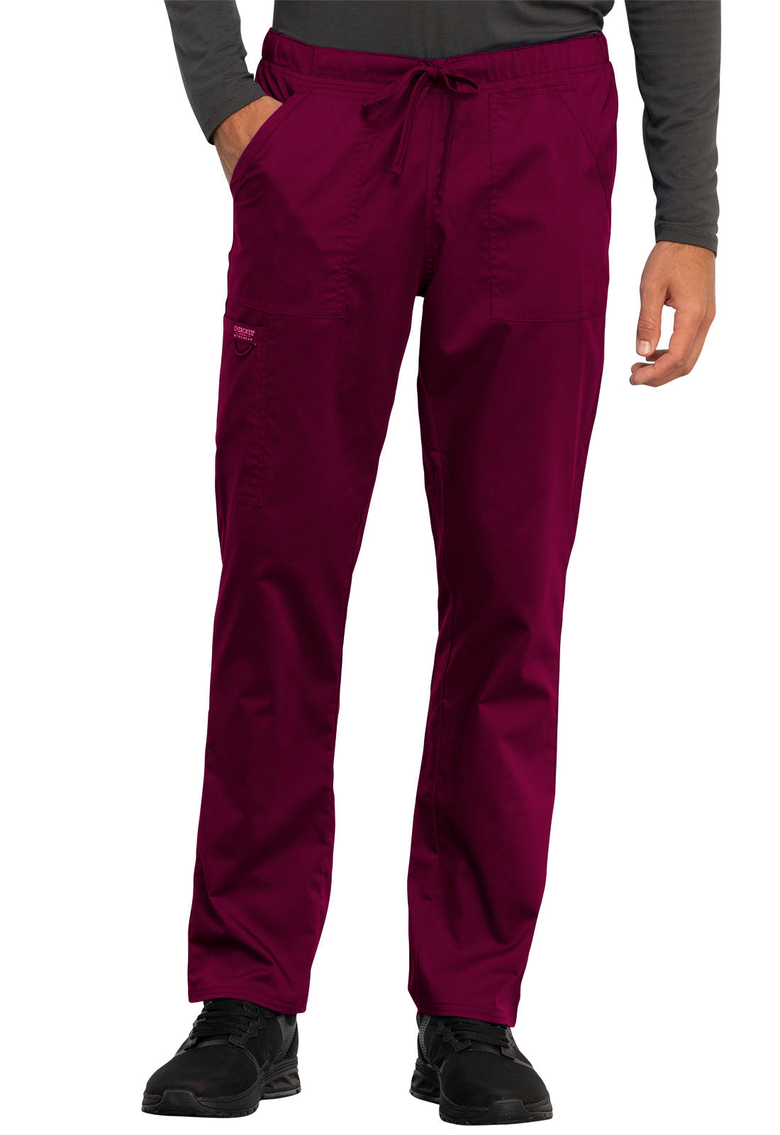 Revolution WW020 Unisex Tapered Leg Drawstring Pants Wine Model Image Front | Cherokee Workwear