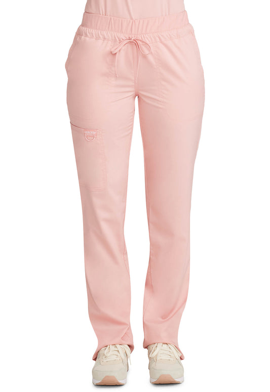 Revolution WW105 Mid Rise Tapered Leg Drawstring Pants Pink Essence Model Image Front | Cherokee Workwear