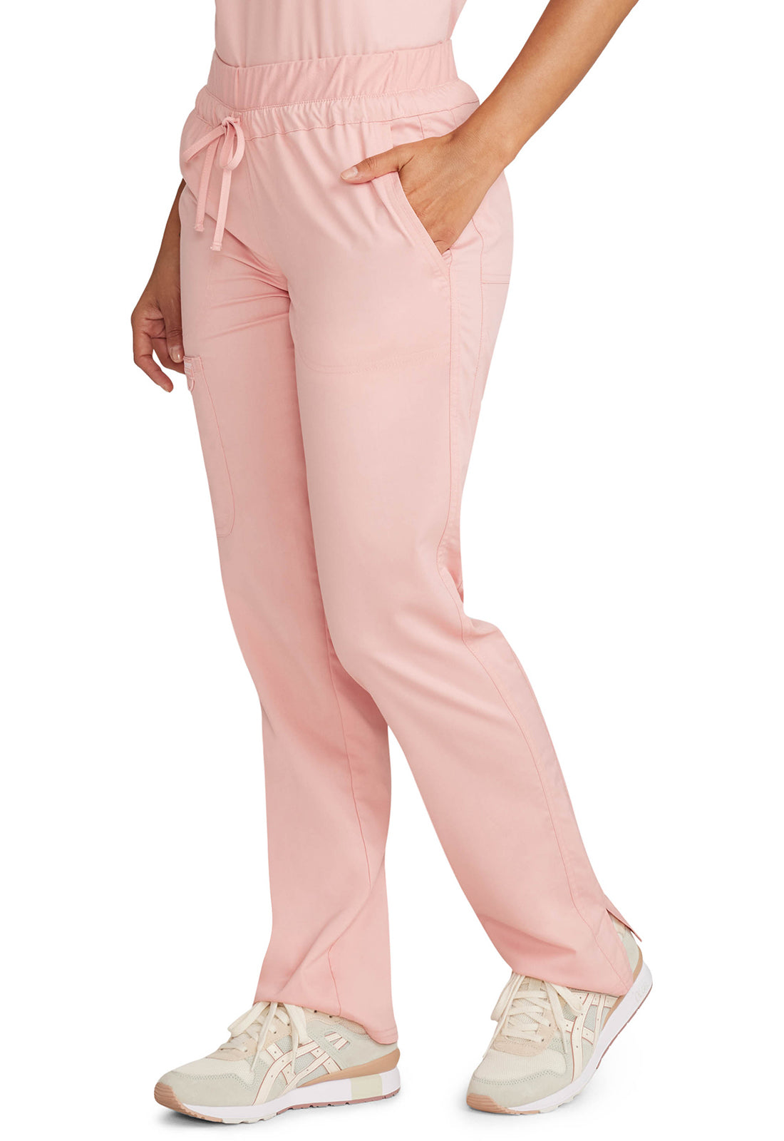 Revolution WW105 Mid Rise Tapered Leg Drawstring Pants Pink Essence Model Image Right Side | Cherokee Workwear