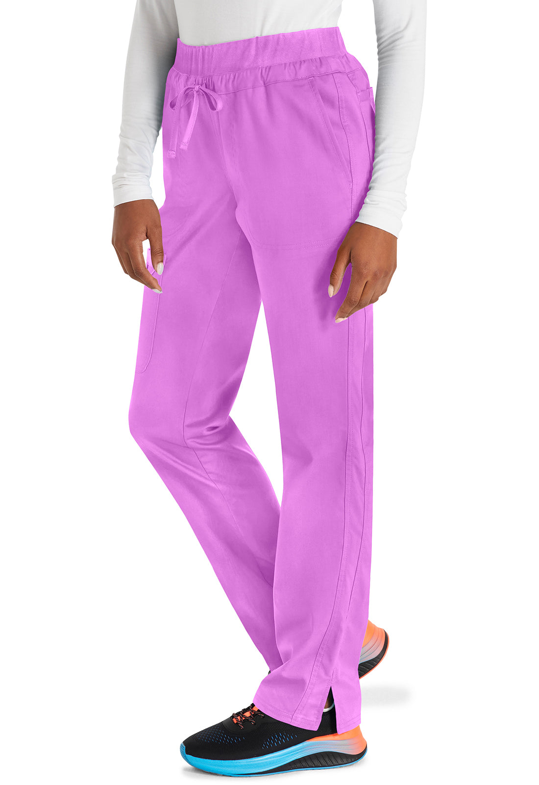 Revolution WW105 Mid Rise Tapered Leg Drawstring Pants Sweet Berry Model Image Right Side | Cherokee Workwear