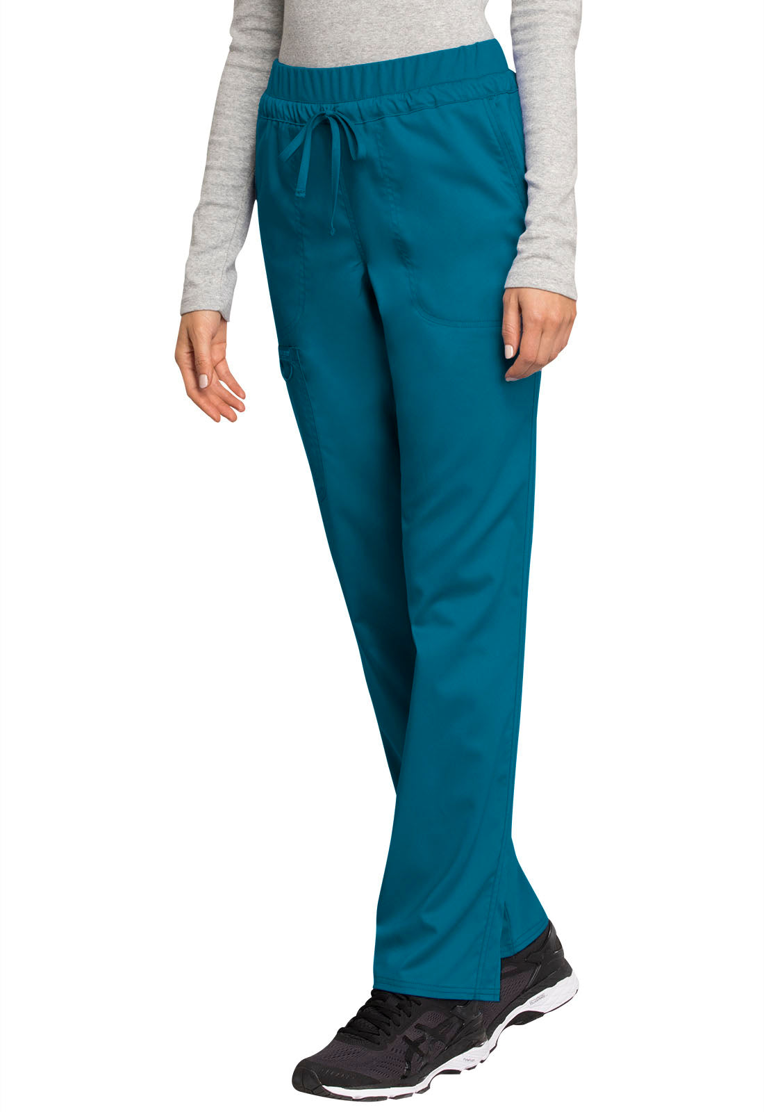 Revolution WW105 Mid Rise Tapered Leg Drawstring Pants Caribbean Blue Model Image Right Side | Cherokee Workwear