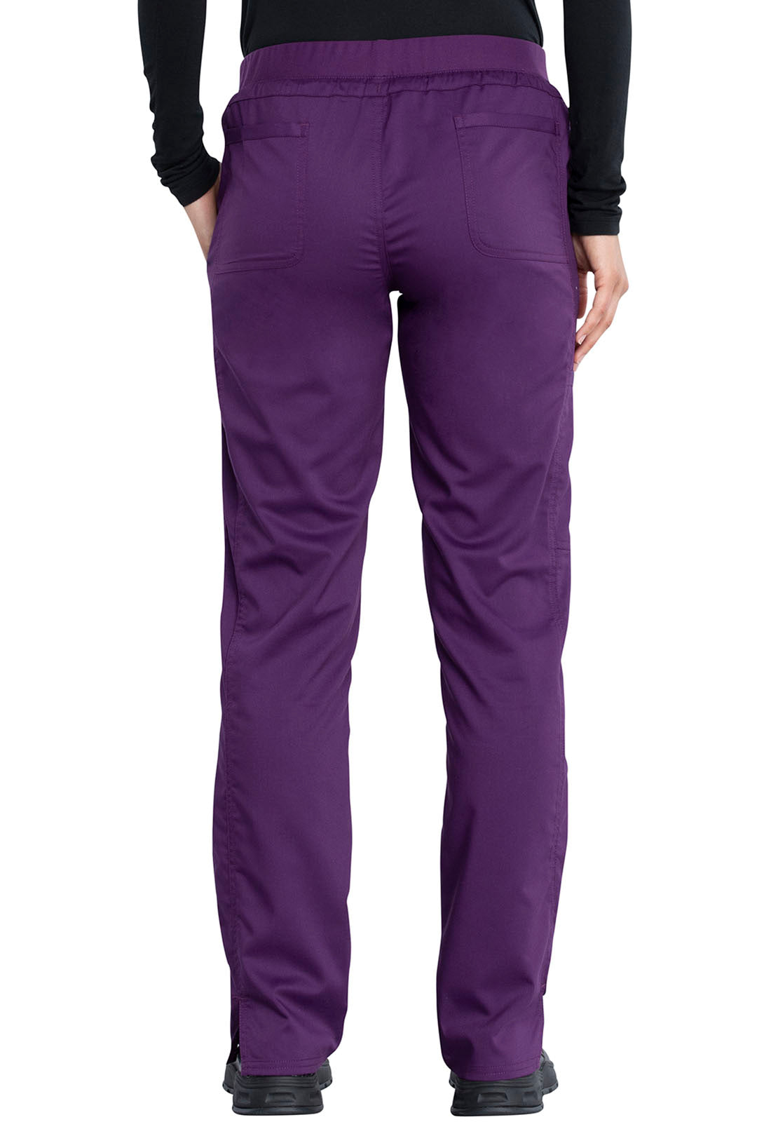 Revolution WW105 Mid Rise Tapered Leg Drawstring Pants Eggplant Model Image Back | Cherokee Workwear