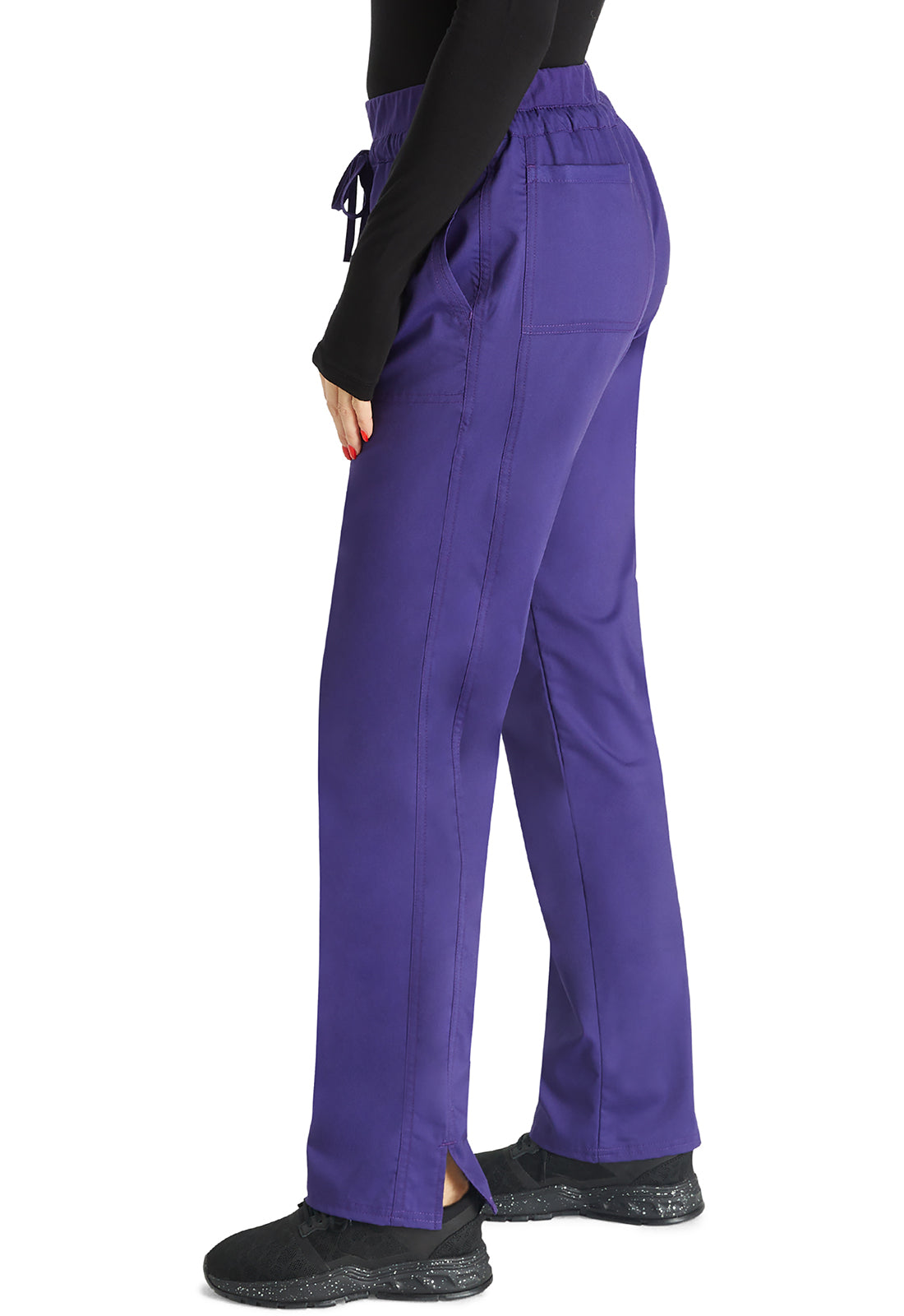 Revolution WW105 Mid Rise Tapered Leg Drawstring Pants Grape Model Image Right Side | Cherokee Workwear