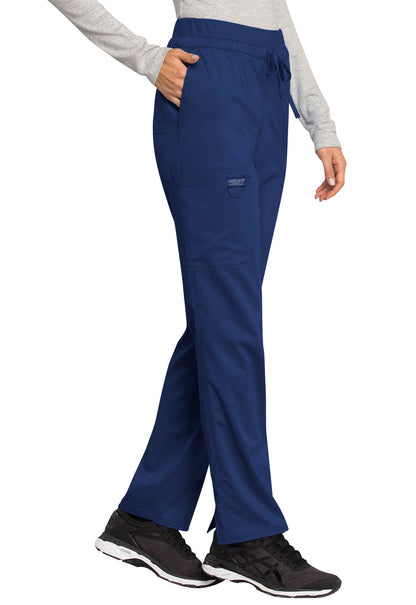 Revolution WW105 Mid Rise Tapered Leg Drawstring Pants Navy Model Image Left Side | Cherokee Workwear