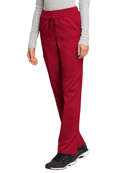 Revolution WW105 Mid Rise Tapered Leg Drawstring Pants Red Model Image Right Side | Cherokee Workwear