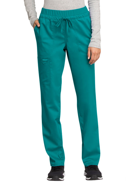 Revolution WW105 Mid Rise Tapered Leg Drawstring Pants Teal Blue Model Image Front | Cherokee Workwear