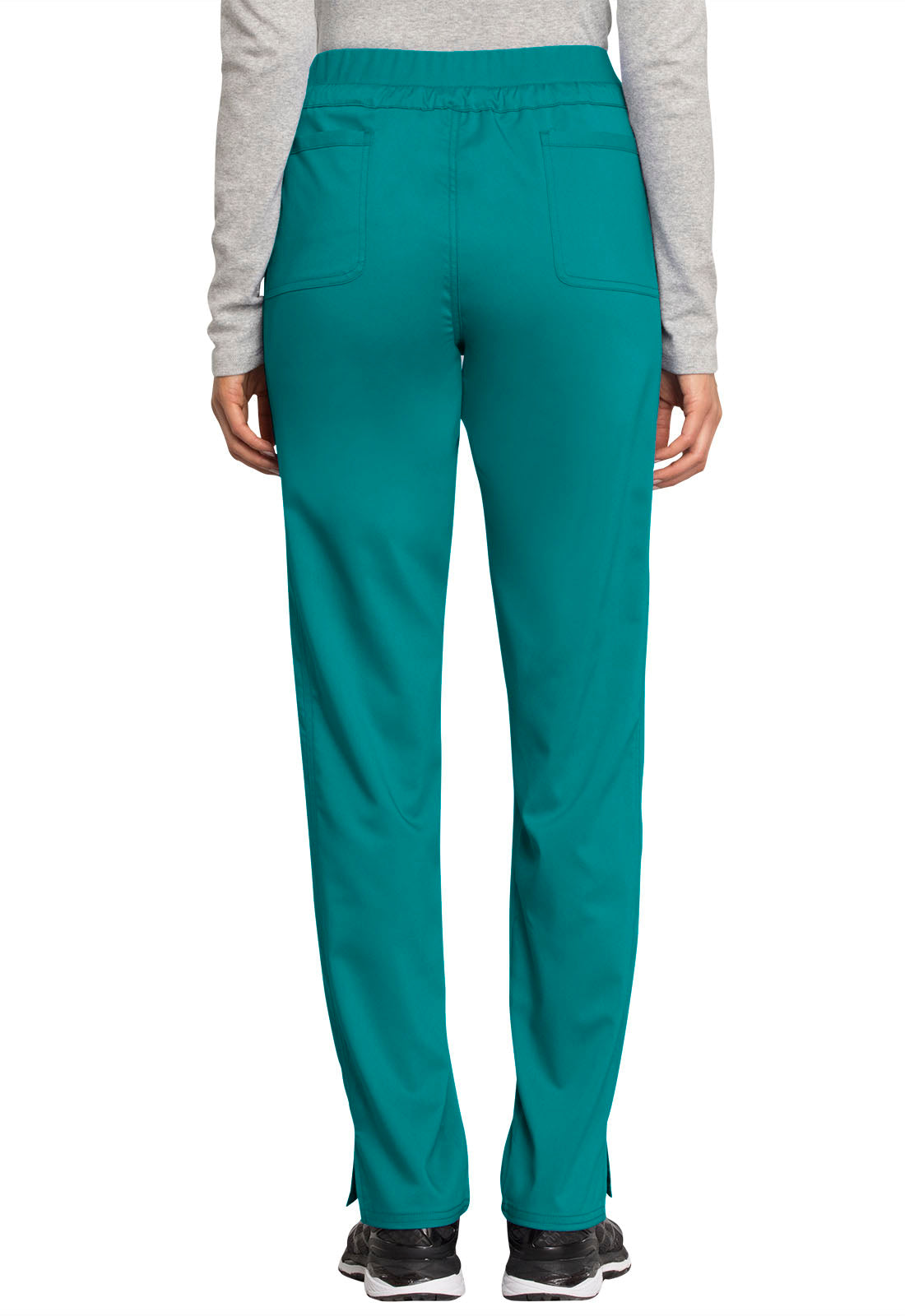 Revolution WW105 Mid Rise Tapered Leg Drawstring Pants Teal Blue Model Image Back | Cherokee Workwear