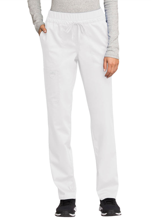 Revolution WW105 Mid Rise Tapered Leg Drawstring Pants White Model Image Front | Cherokee Workwear