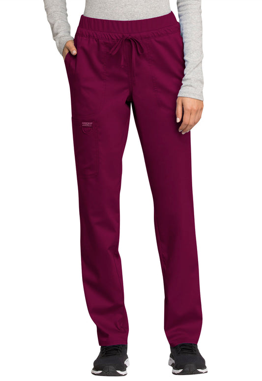 Revolution WW105 Mid Rise Tapered Leg Drawstring Pants Wine Model Image Front | Cherokee Workwear