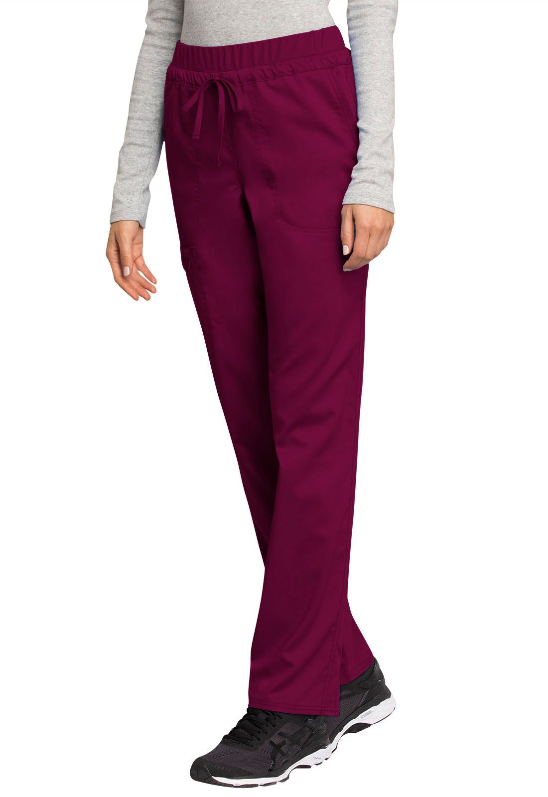 Revolution WW105 Mid Rise Tapered Leg Drawstring Pants Wine Model Image Right Side | Cherokee Workwear