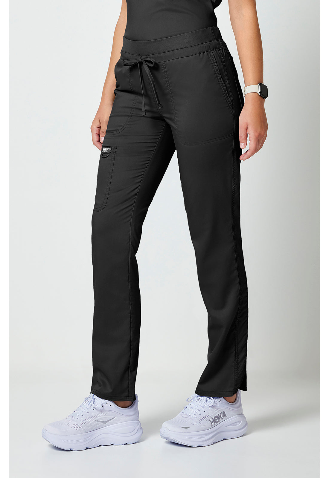 Workwear Revolution WW105 Women's Mid Rise Tapered Leg Drawstring Scrub Pants Black