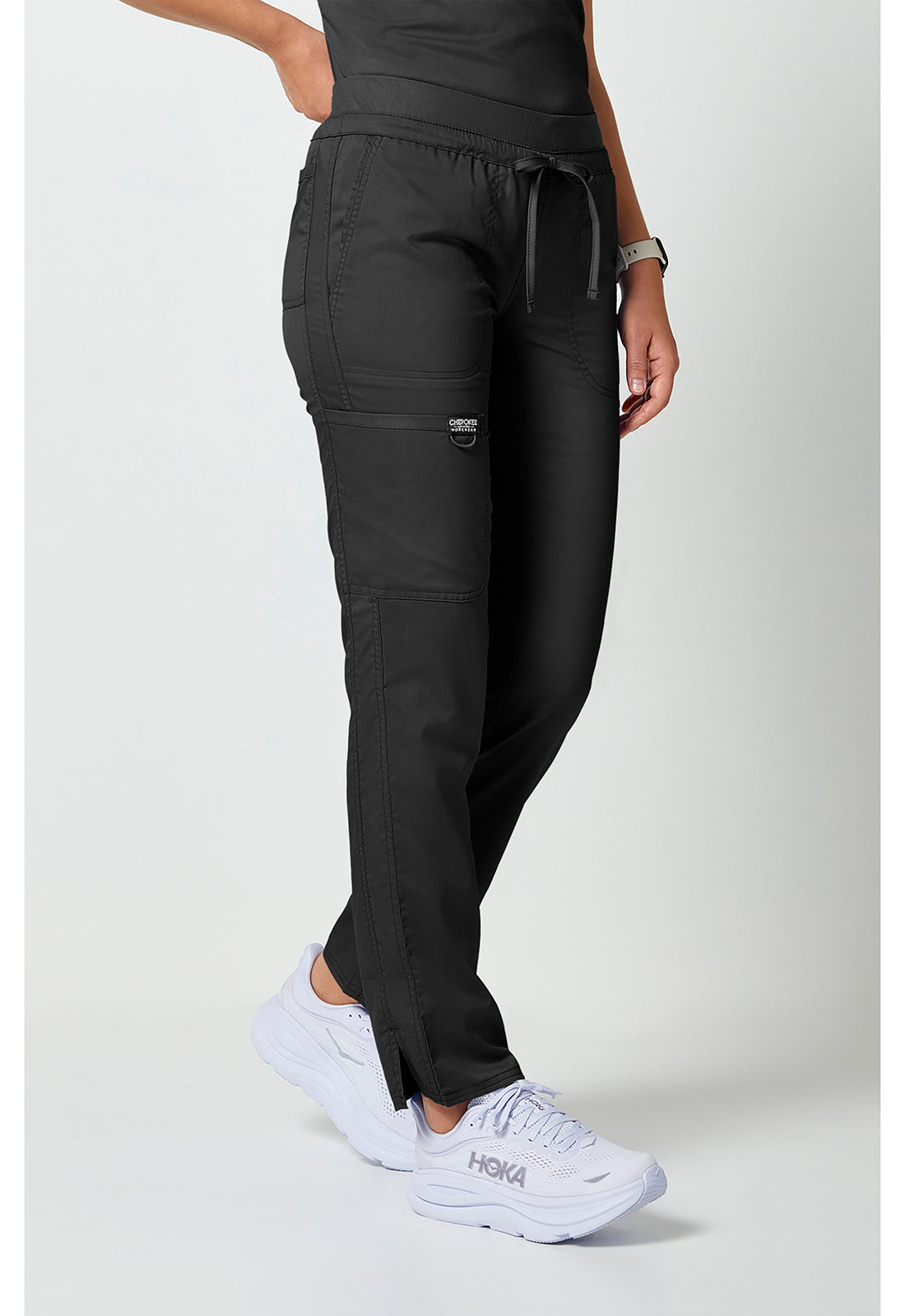 Workwear Revolution WW105 Women's Mid Rise Tapered Leg Drawstring Scrub Pants Black