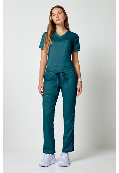 Workwear Revolution WW105 Women's Mid Rise Tapered Leg Drawstring Scrub Pants Caribbean Blue