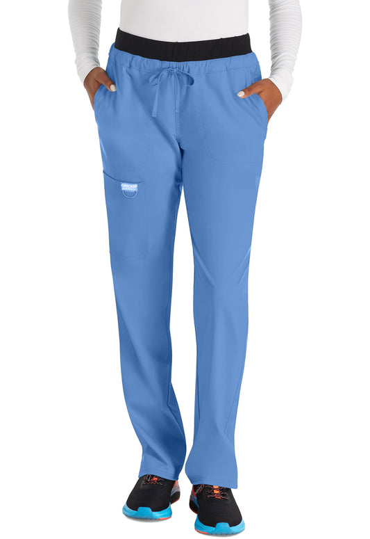 Workwear Revolution WW105 Women's Mid Rise Tapered Leg Drawstring Scrub Pants Ciel Blue