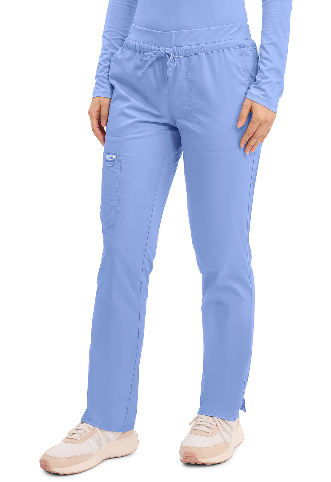Workwear Revolution WW105 Women's Mid Rise Tapered Leg Drawstring Scrub Pants Ciel Blue