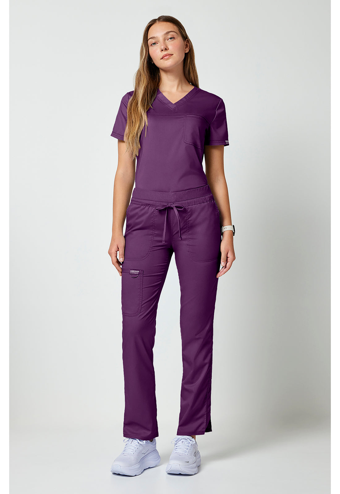 Workwear Revolution WW105 Women's Mid Rise Tapered Leg Drawstring Scrub Pants Eggplant