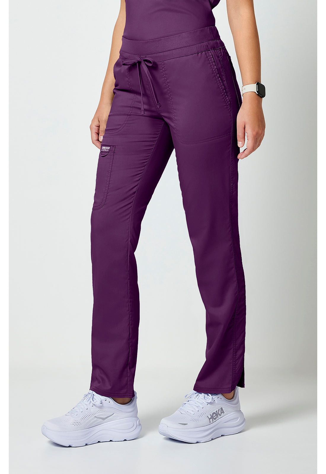 Workwear Revolution WW105 Women's Mid Rise Tapered Leg Drawstring Scrub Pants Eggplant