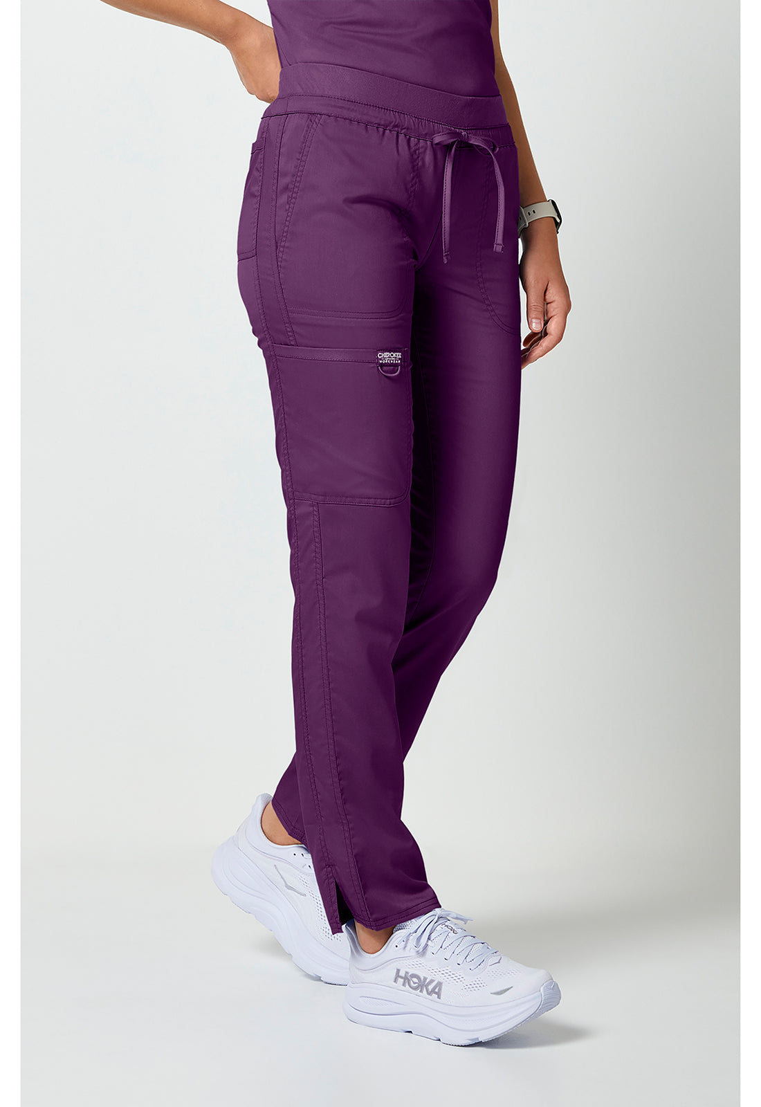 Workwear Revolution WW105 Women's Mid Rise Tapered Leg Drawstring Scrub Pants Eggplant