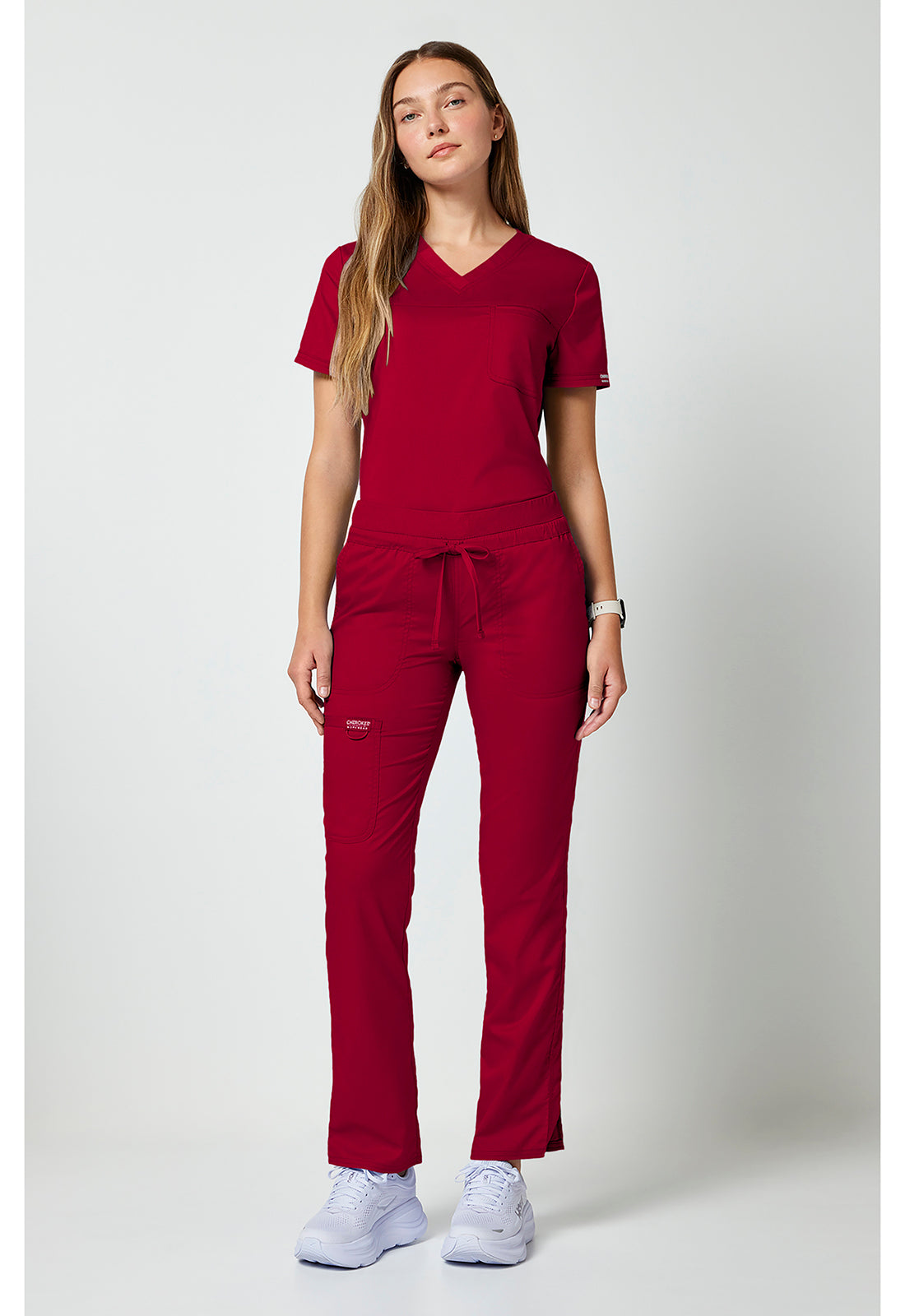 Workwear Revolution WW105 Women's Mid Rise Tapered Leg Drawstring Scrub Pants Red