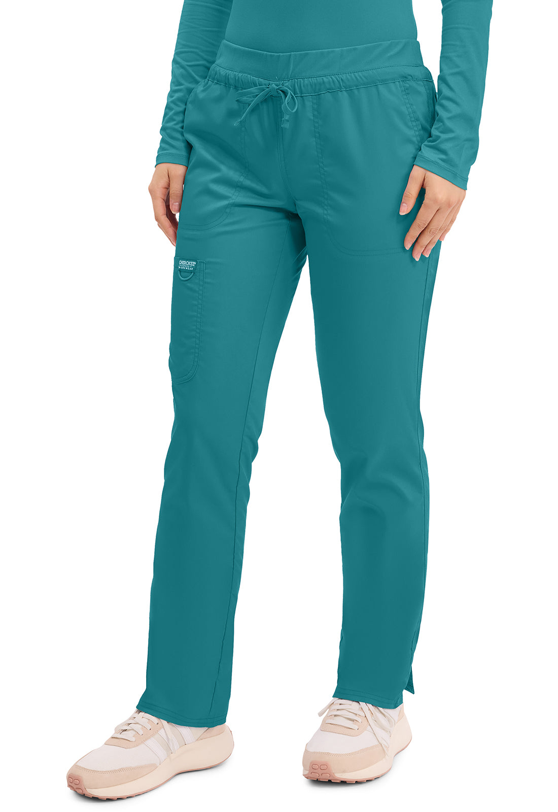 Workwear Revolution WW105 Women's Mid Rise Tapered Leg Drawstring Scrub Pants Teal Blue