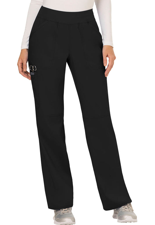 Revolution WW110 Mid Rise Straight Leg Pull-on Pants Black Model Image Front | Cherokee Workwear