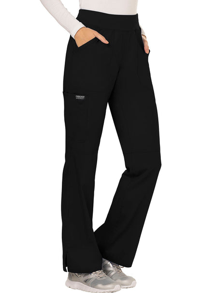 Revolution WW110 Mid Rise Straight Leg Pull-on Pants Black Model Image Left Side | Cherokee Workwear