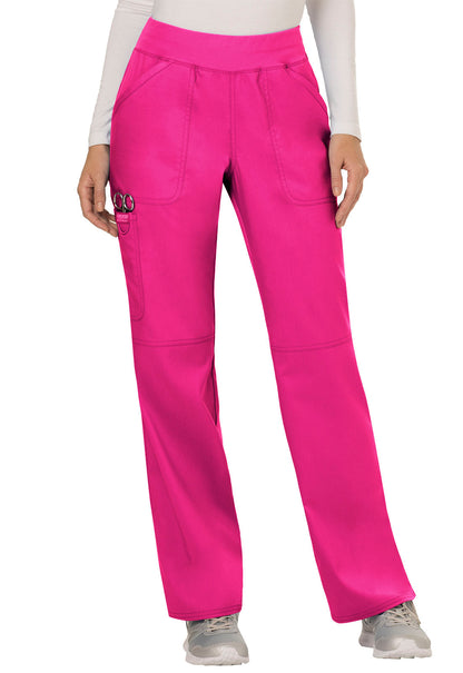 Revolution WW110 Mid Rise Straight Leg Pull-on Pants Electric Pink Model Image Front | Cherokee Workwear