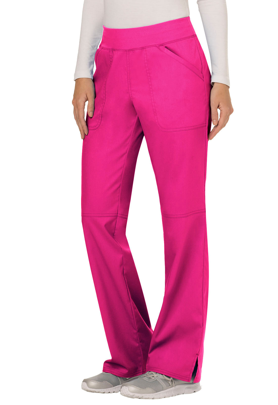 Revolution WW110 Mid Rise Straight Leg Pull-on Pants Electric Pink Model Image Right Side | Cherokee Workwear