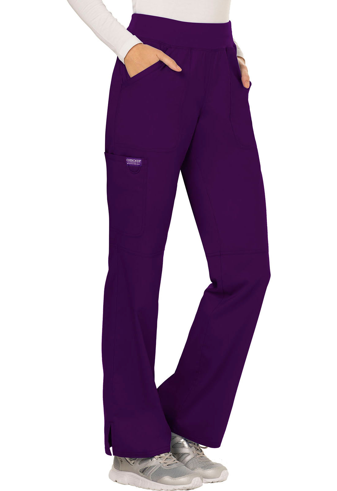 Revolution WW110 Mid Rise Straight Leg Pull-on Pants Eggplant Model Image Left Side | Cherokee Workwear