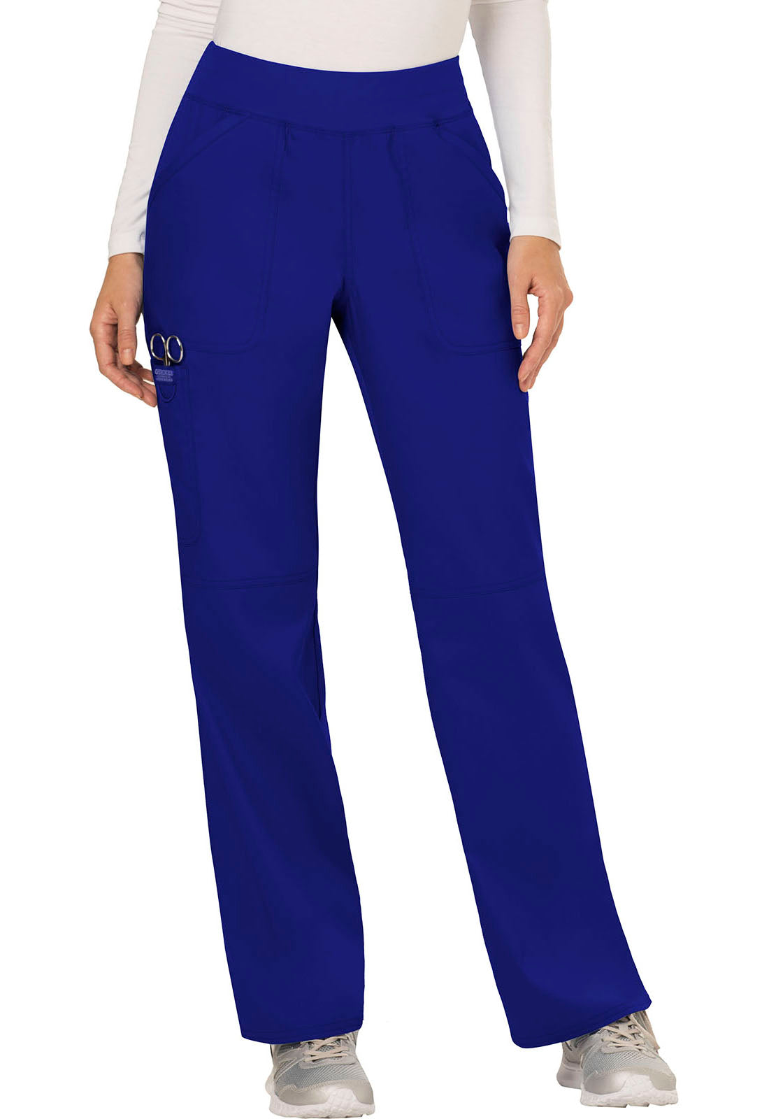 Revolution WW110 Mid Rise Straight Leg Pull-on Pants Galaxy Blue Model Image Front | Cherokee Workwear