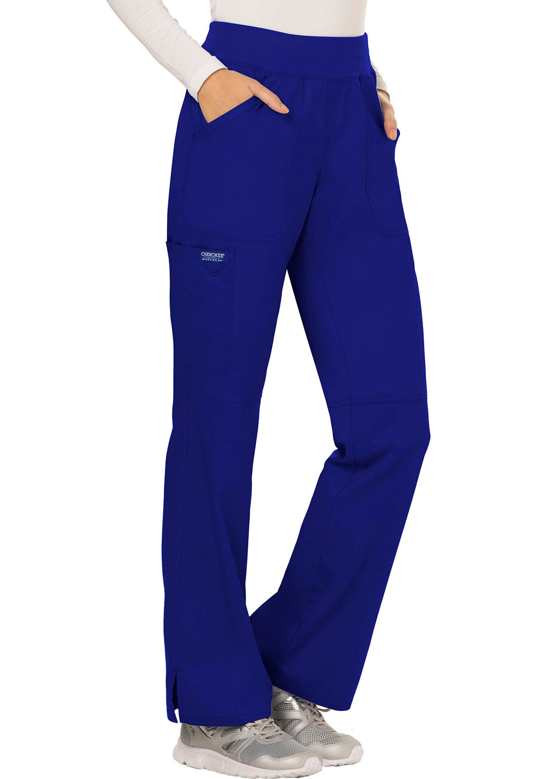 Revolution WW110 Mid Rise Straight Leg Pull-on Pants Galaxy Blue Model Image Left Side | Cherokee Workwear